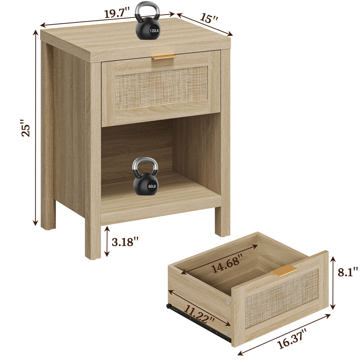 Alayha 19.7'' W Nightstand (Set of 2)