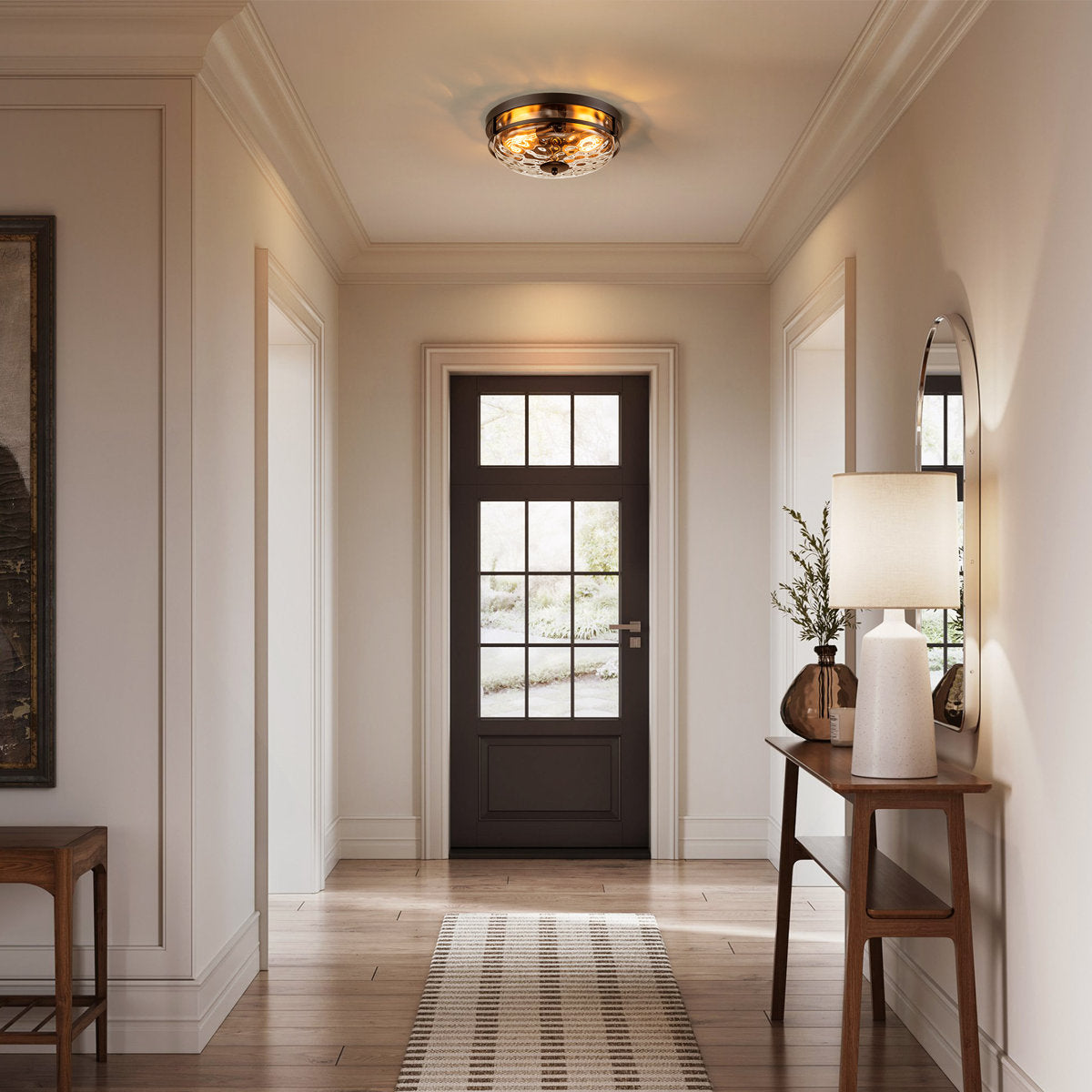 Boatner Flush Mount Ceiling Light With Clear Hammered Glass