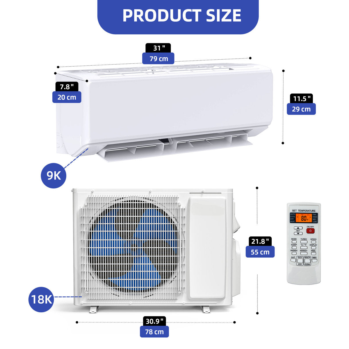 18000 BTU Dual Zone Ductless Mini Split Air Conditioner and Heat Pump System with WiFi