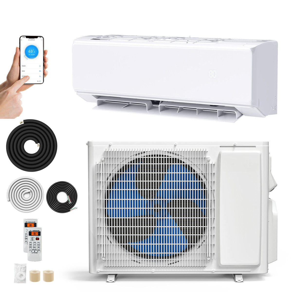 18000 BTU Dual Zone Ductless Mini Split Air Conditioner and Heat Pump System with WiFi