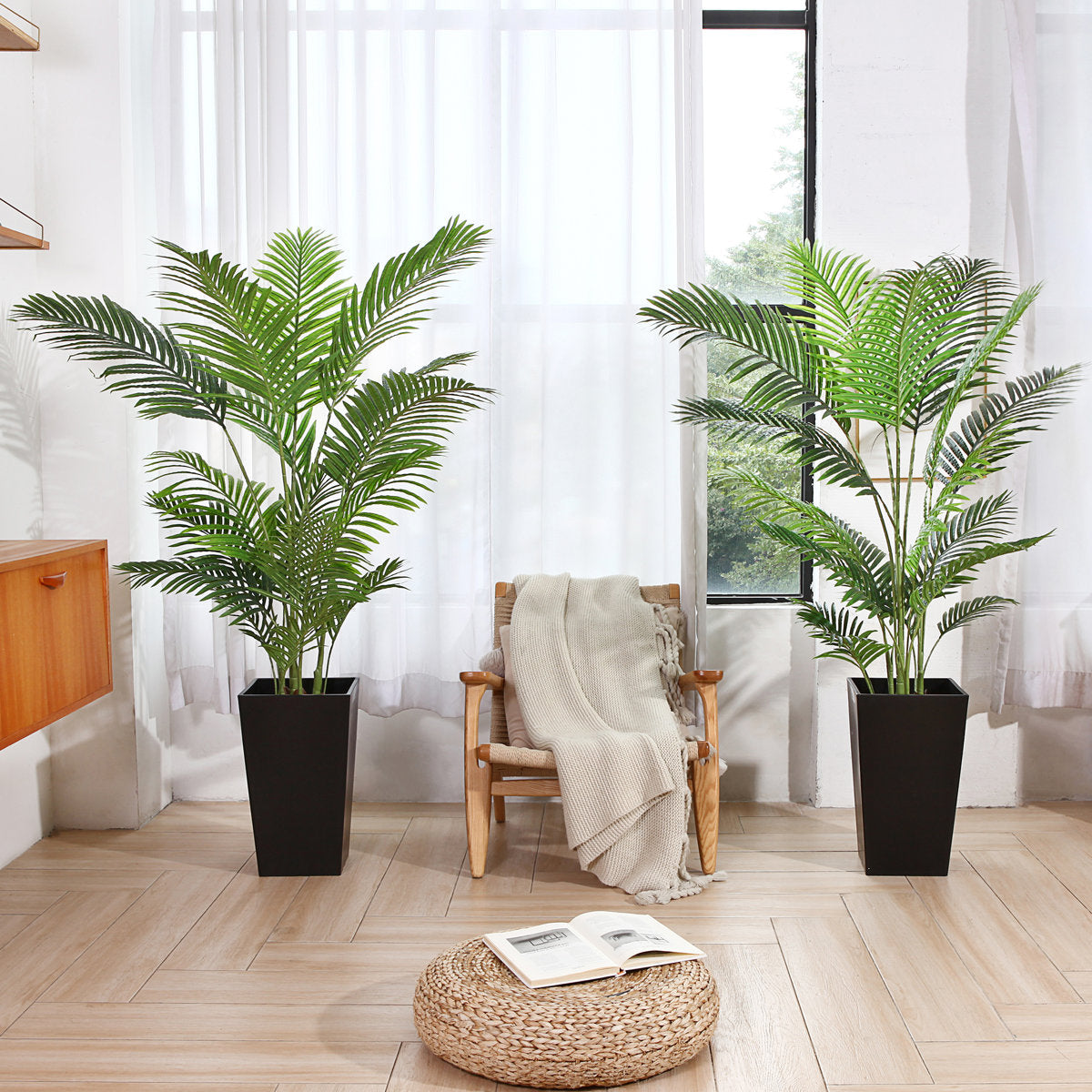 Adcock Artificial UV Resistant Palm Tree in Pot, Faux Palm Plant for Home Decor (Set of 2)