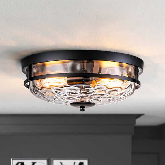 Boatner Flush Mount Ceiling Light With Clear Hammered Glass
